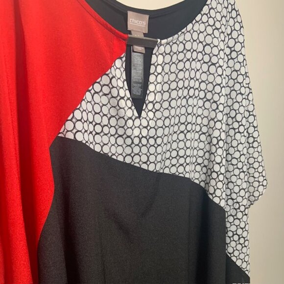 Chico's Geometric Colorblock Lagenlook Artsy Abstract Poncho Top - Size S/M - Picture 2 of 8